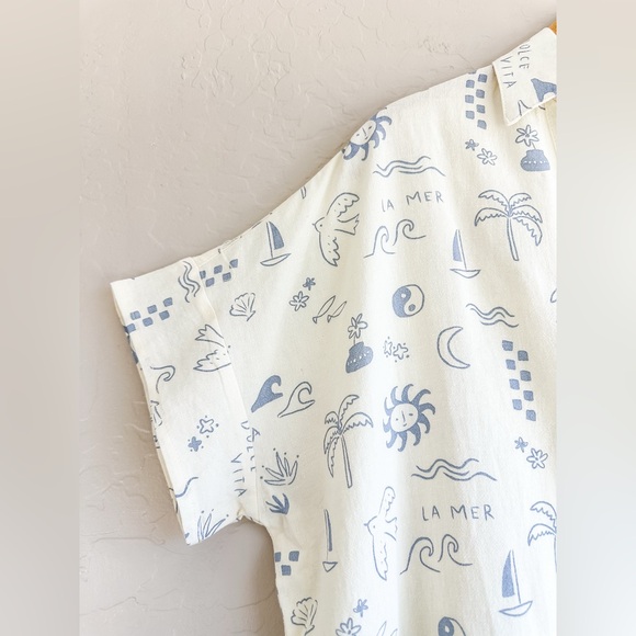 Rylee + Cru Jenni Women’s Button Top - Mediterranean Cream Blue NWT- Size Medium - Picture 6 of 9